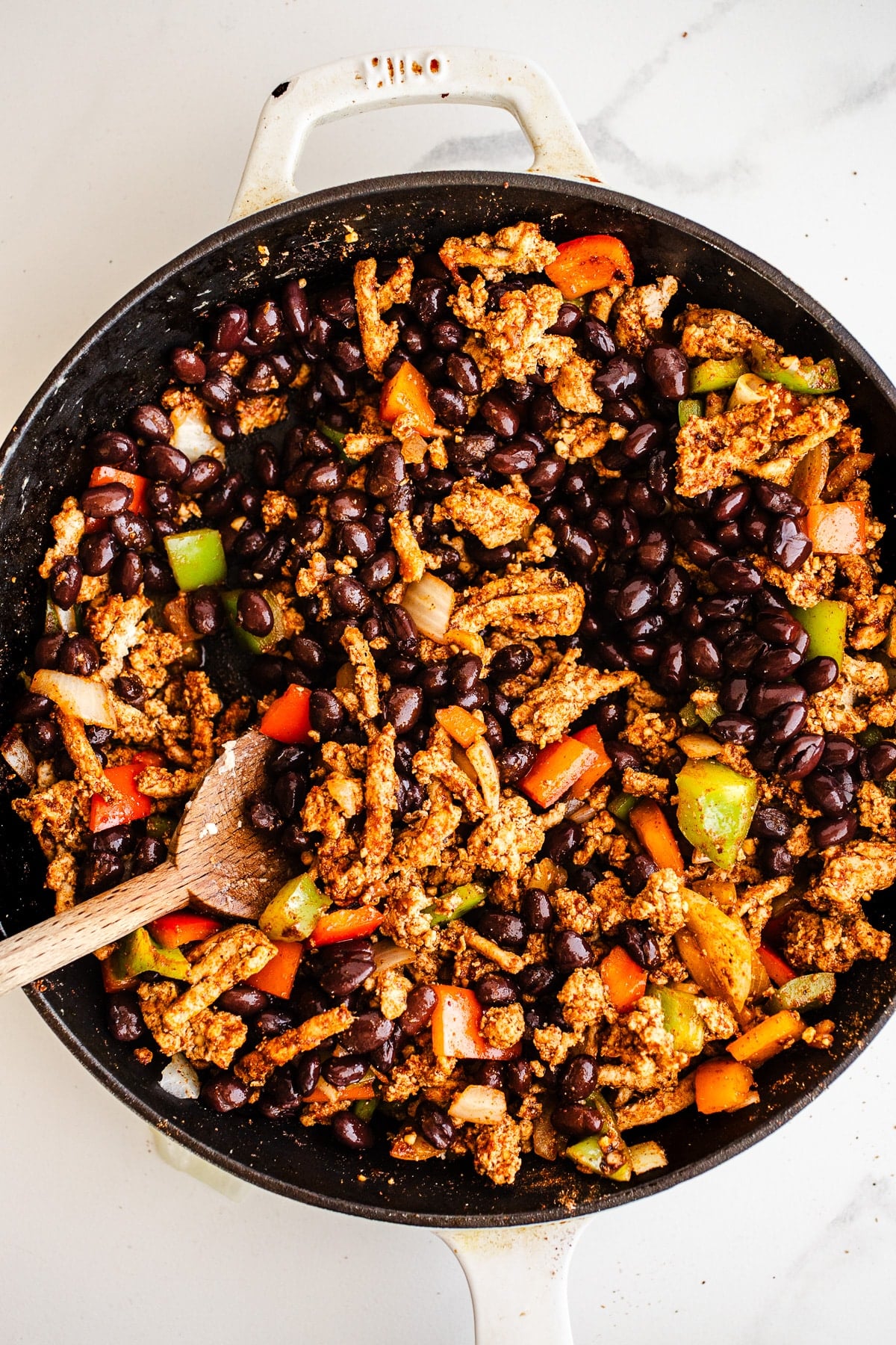 Black beans in turkey skillet.