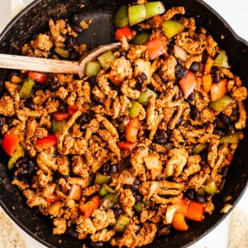 Taco skillet with turkey in a skillet.
