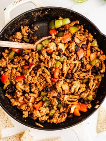Taco skillet with turkey in a skillet.