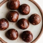 Protein balls on a rustic plate.