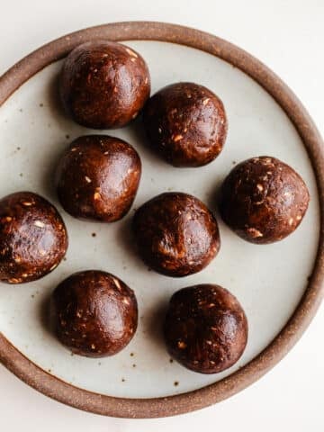 Protein balls on a rustic plate.