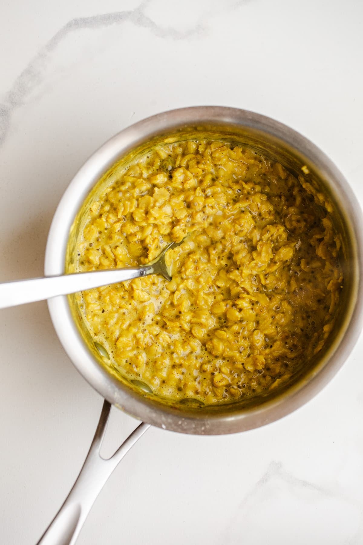 Oatmeal in a saucepan.