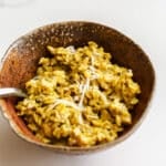 Golden oatmeal in a rustic bowl.
