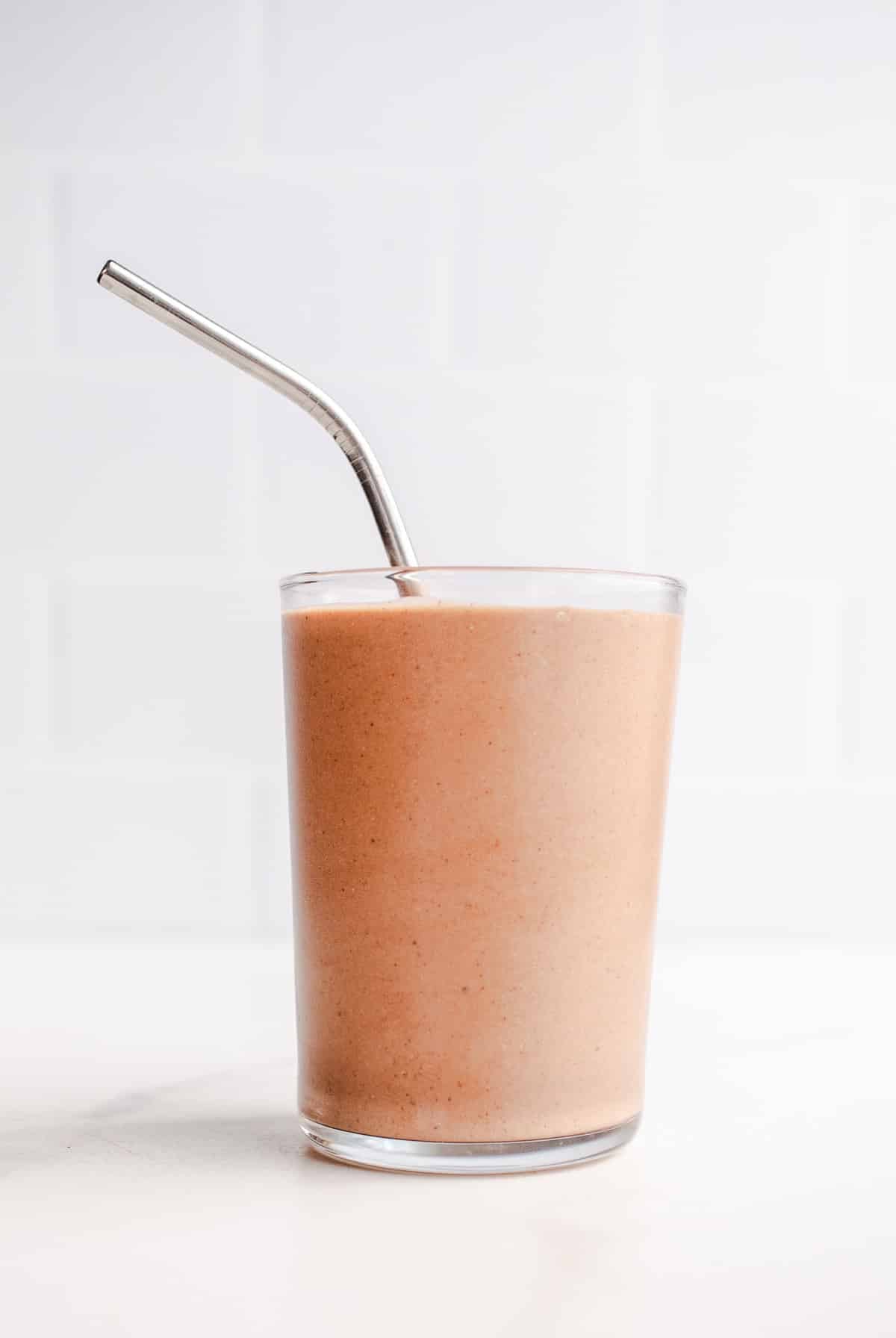 Chocolate smoothie in a glass.