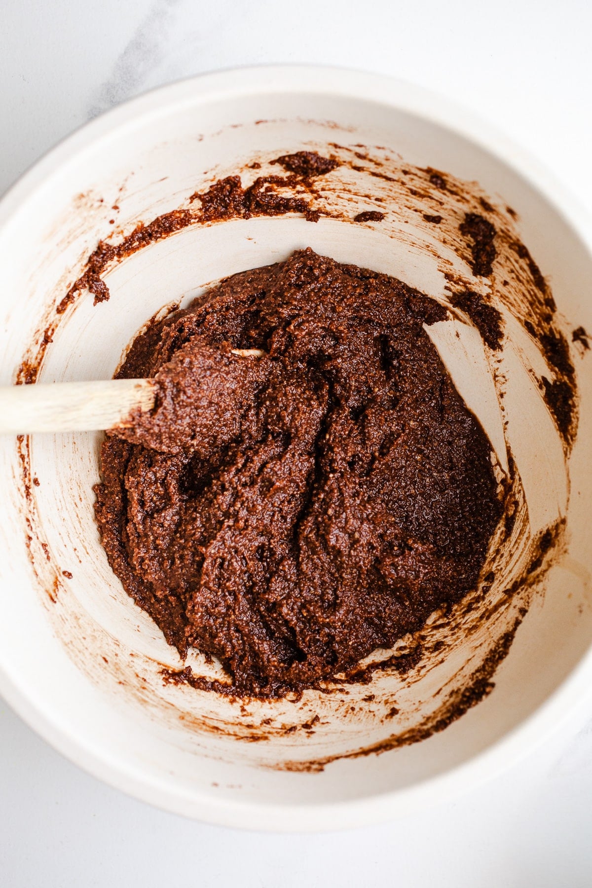 Chocolate bar batter in a bowl.