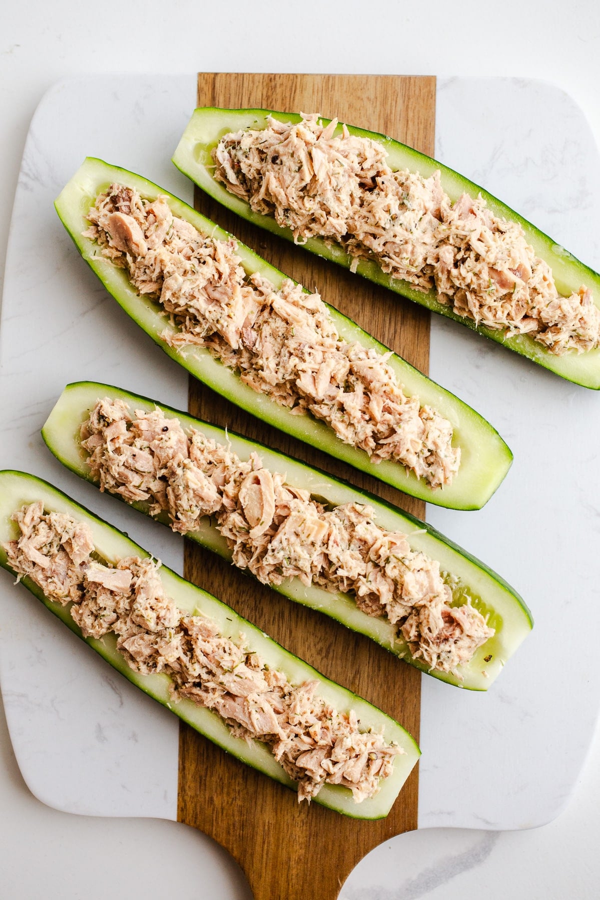 Cucumbers stuffed with tunafish.