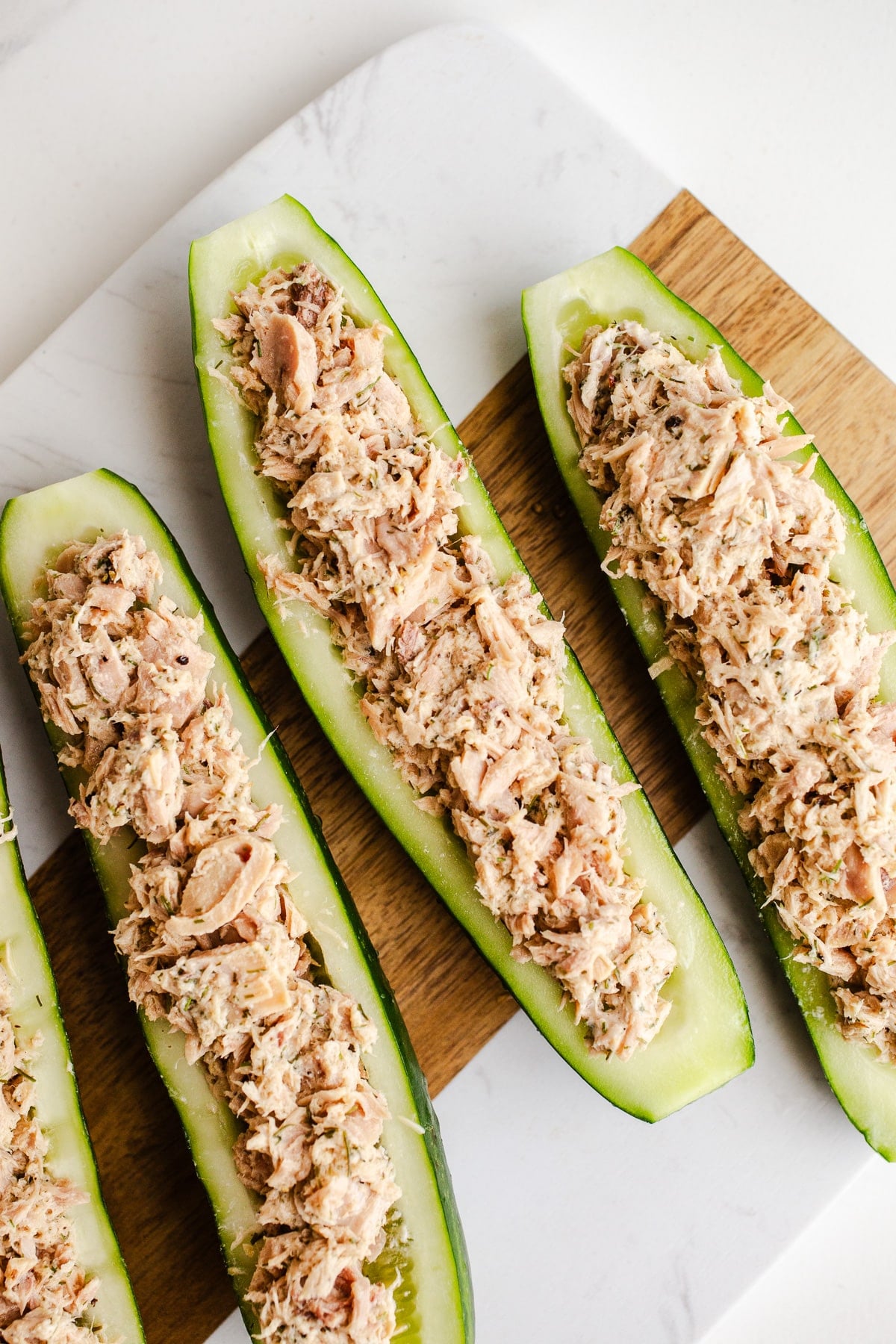 Tuna in fresh cucumber boats.