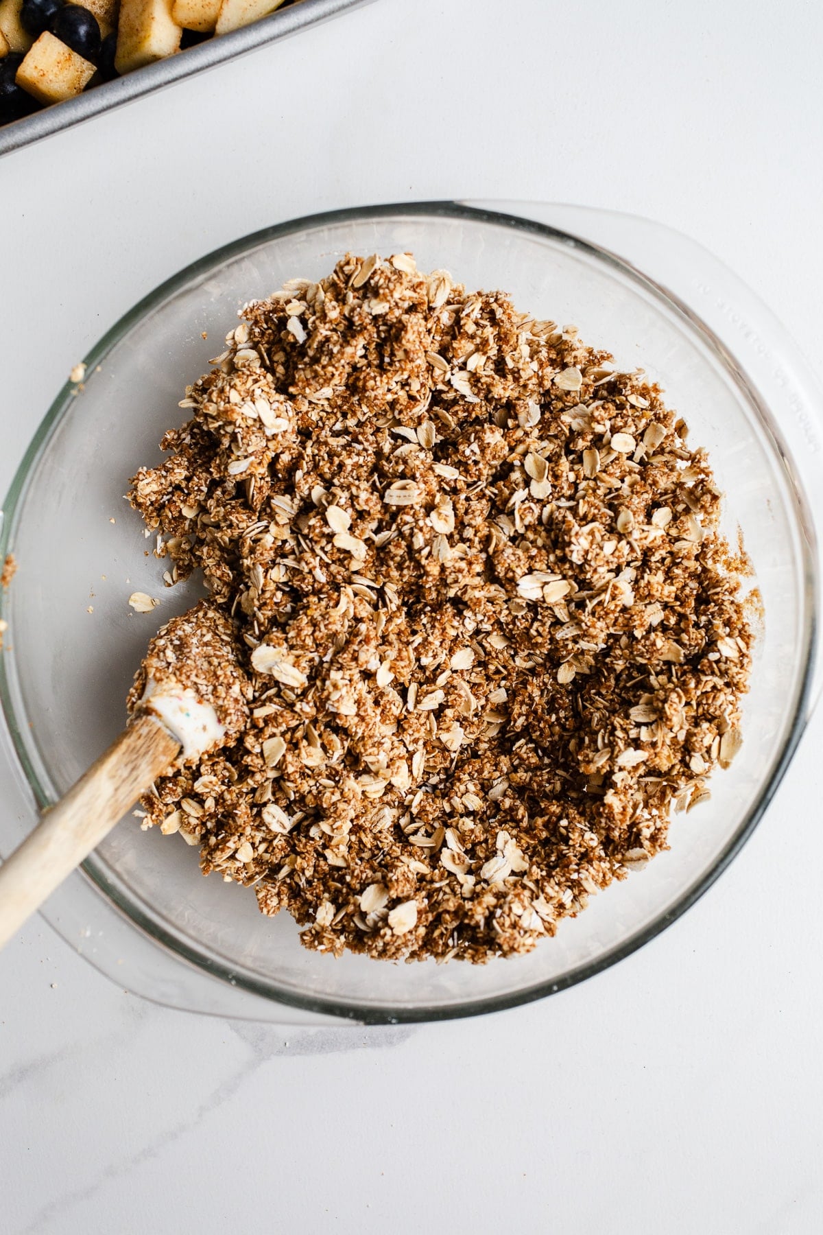 Crumble topping in a mixing bowl.