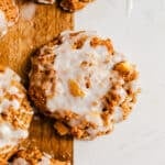 Baked apple fritters on a serving board.