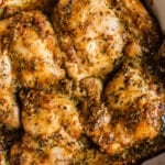 Dijon maple chicken in a baking dish.